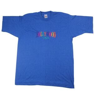 Vintage Hollywood Rainbow Spellout Embroidered T Shirt